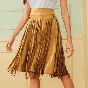 Satin Fringe Overlay A-Line Skirt